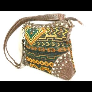 NEW SAVANA VEGAN Woven Studded Shoulder Bag